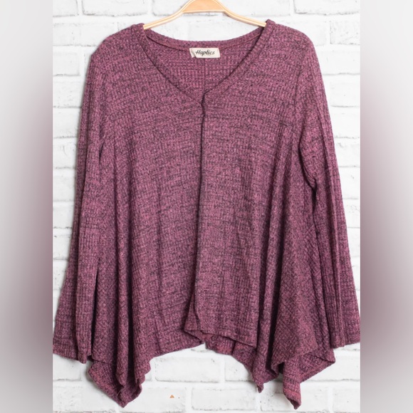 NWT Pink/Purple Shark Bite Hem Flowy Waffle Knit Top with Out Seam Stitching - Picture 3 of 7